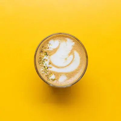 Pistachio latte seen from above