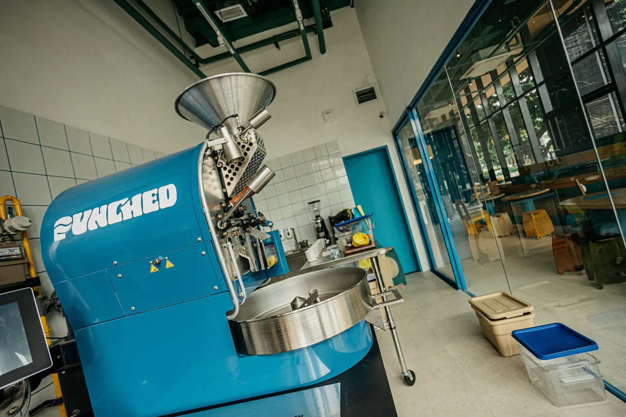 The blue Punched roaster at Johndorf Tower